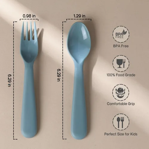Miniatura 2 de Juego de 12 utensilios para niños pequeños, cucharas y tenedores de plástico para niños, cubiertos seguros para niños, cubiertos reutilizables