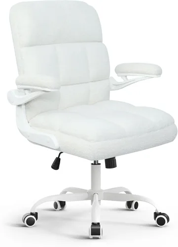 Miniatura 10 de Silla de oficina con ruedas, silla ergonómica para computadora de oficina en casa con reposabrazos abatibles, silla de escritorio ajustable