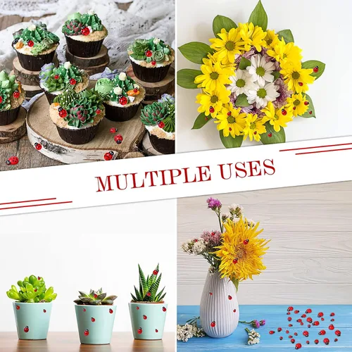 Miniatura 5 de Hicarer 100 piezas de decoración de mariquita para manualidades, mini resina de mariquita plana, colgantes de epoxi, pequeños adornos con caja