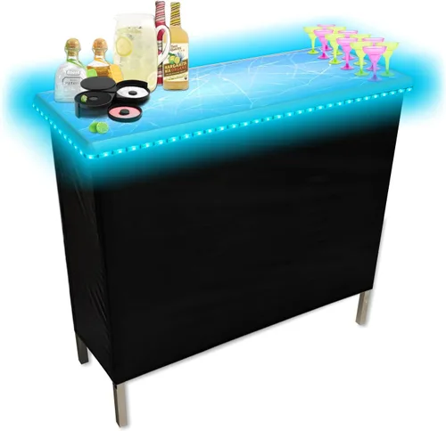 Miniatura 6 de ICED Barra portátil plegable para fiestas con falda negra, estante de almacenamiento y bolsa de transporte, juego individual