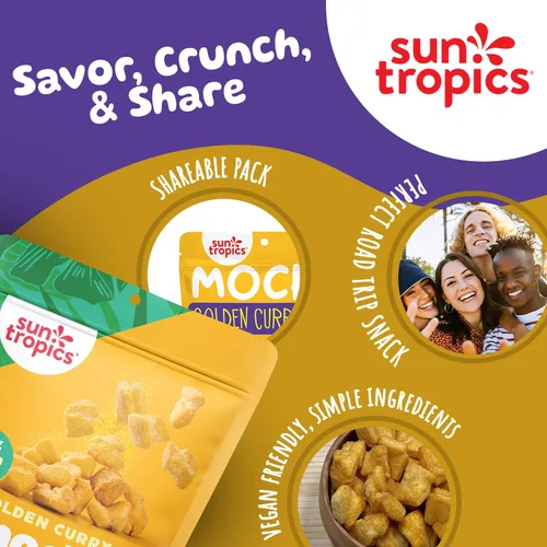 Miniatura 6 de Sun Tropics Mochi Snack Bites, sabor a curry dorado, 3.5 onzas (paquete de 6) Bocaditos crujientes de Mochi crujientes, pepitas de arroz