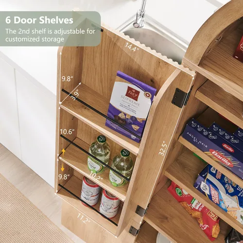 Miniatura 5 de IFGET Despensa de cocina arqueada de 71 pulgadas de alto, moderno armario de almacenamiento de madera estriada con puertas, 3 estantes ajustables, 6