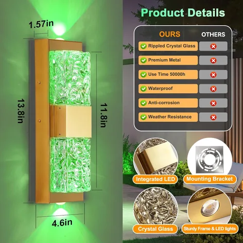 Miniatura 4 de Lámpara de pared inteligente para exteriores, lámpara exterior que cambia de color RGB, iluminación de pared exterior de carcasa de metal, luces