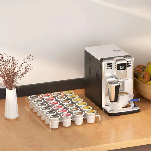 AITEE Organizador de cajones de acrílico K Cup, bandeja organizadora de tazas K transparente para almacenamiento de cajones o encimeras, capacidad