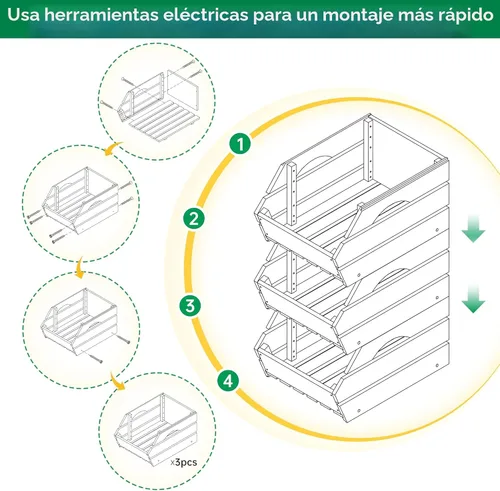 Miniatura 8 de Contenedores de almacenamiento de cebolla de patata de madera, cesta apilable de madera, almacenamiento de frutas y verduras para organización