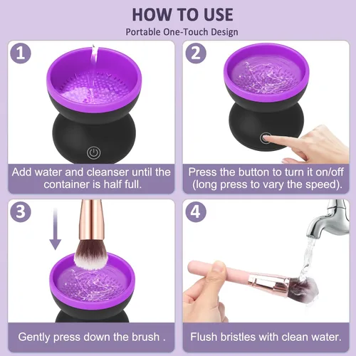 Miniatura 5 de Catcan Limpiador de brochas de maquillaje eléctrico - Máquina limpiadora automática de cepillos cosméticos USB para brochas de maquillaje de belleza