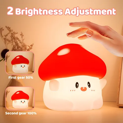 Miniatura 2 de Luz nocturna de hongos, lámpara de silicona blanda para niños, control de grifo, 2 niveles de brillo, batería de 50 horas, temporizador automático