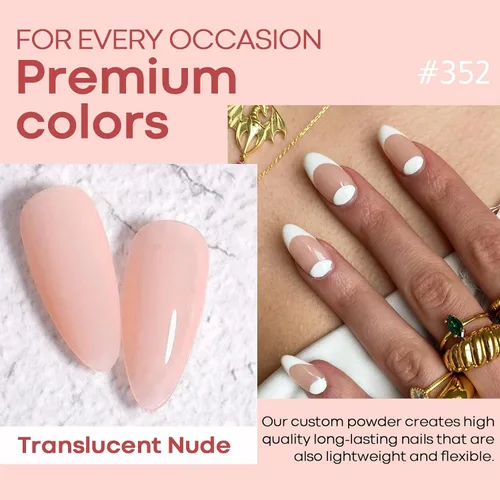 Miniatura 2 de AZUREBEAUTY Kit de uñas en polvo de inmersión, gelatina translúcida blanca lechosa, rosa desnudo, neutro, claro, 8 colores, juego de polvo