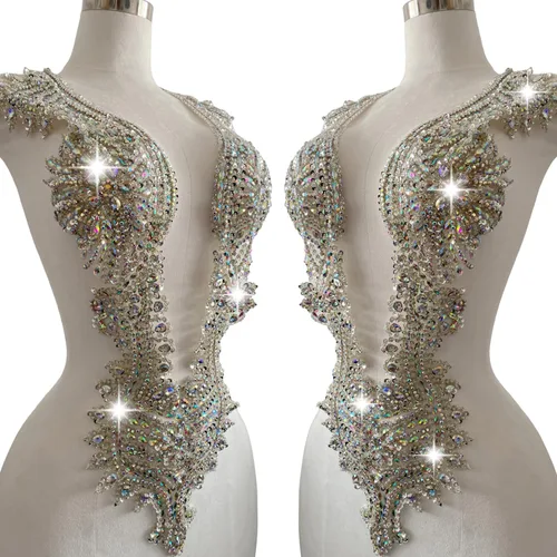 Apliques hechos a mano de cristal sobre encaje, cuentas de diamantes de imitación para coser, parches de lentejuelas, accesorios de decoración de