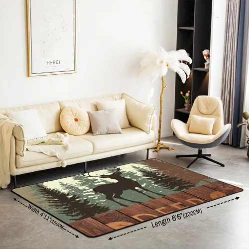Miniatura 2 de Castle Fairy Alfombra antideslizante para sala de estar, diseño de ciervos salvajes, pinos de la selva, alfombra antideslizante para sala de estar