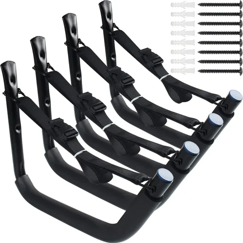 Estante de almacenamiento de kayak, soporte de kayak para garaje, soporte de pared para kayak con correas de nailon, gancho de kayak resistente