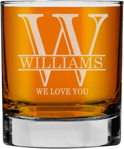 Miniatura 56 de Monograma grabado de cristal de whisky Rocks de 11 onzas (letra S), regalos de bourbon personalizados de la A-Z para hombres, día del padre, vidrio
