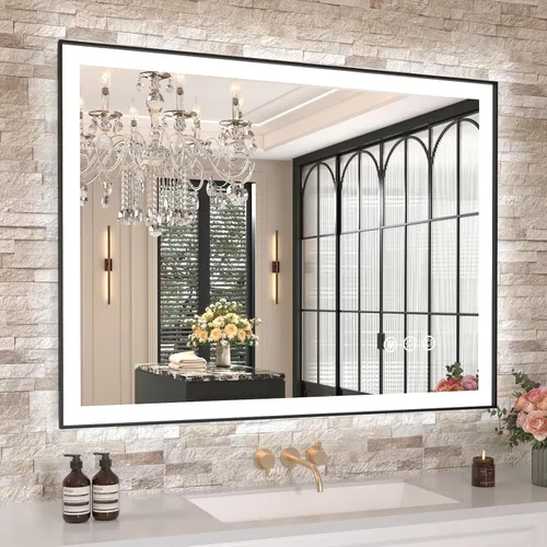 Miniatura 51 de Amorho Espejo de baño LED de 24 x 32 pulgadas con luces, iluminación frontal y retroiluminación, regulable continuamente, antiniebla, vidrio Frente