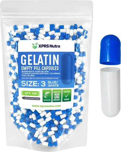 XPRS Nutra Cápsulas vacías de tamaño 3 – 500 cápsulas vacías de gelatina – Pastillas de relleno de cápsulas de bricolaje – Cápsulas de gel de Azul /