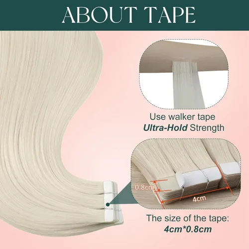 Miniatura 5 de Easyouth - Extensiones de cabello humano con cinta adhesiva, extensiones de cabello rubio blanco Remy, extensiones de cabello humano con cinta