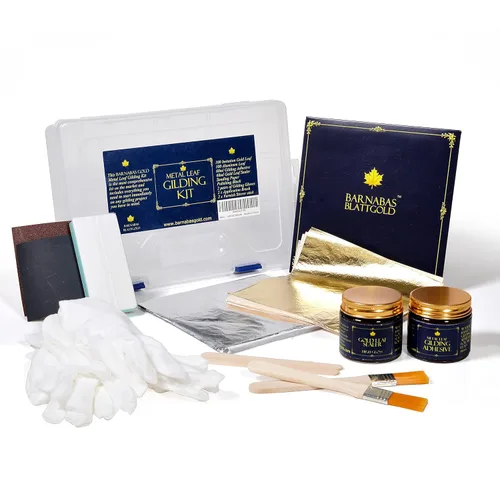 Barnabas - Kit de dorado – 100 hojas de imitación de hoja de oro y hoja de plata, adhesivo dorado de 2.0 fl oz, sellador brillante 2.0 fl oz, 2