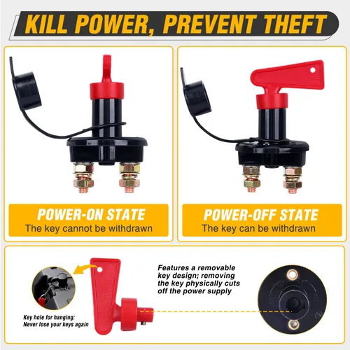 Miniatura 6 de Nilight Battery Disconnect Switch with Waterproof Key and Cover 12V 24V On Off Battery Master Isolator Cut Off Power Kill Switch for Car Marine Boat