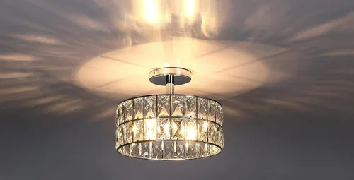 Miniatura 3 de Lámpara de techo de tambor de cristal cromada de 12 pulgadas, montaje semiempotrado, accesorio de granja para sala de estar, comedor, dormitorio