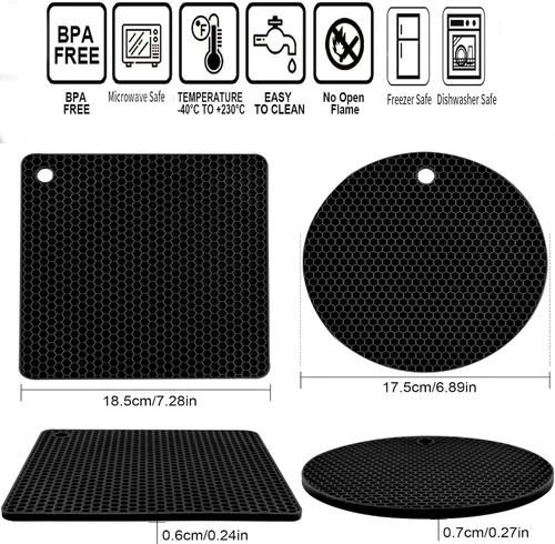 Miniatura 2 de Salvamanteles, salvamanteles de silicona para platos calientes, tapete de silicona negra, tapete antideslizante resistente al calor, juego de B1
