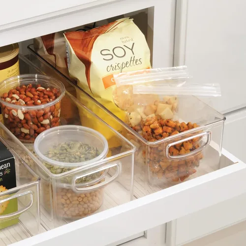 Miniatura 3 de iDesign - Recipiente de plástico apilable para despensa con asas para gabinetes o refrigerador, transparente, fabricado en EE. UU Para armarios