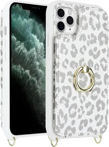 Miniatura 3 de Lipvina para iPhone 11 Pro Funda para teléfono con tarjetero y correa para mujeres, cordón cruzado, soporte de anillo con patas, cierre de presión
