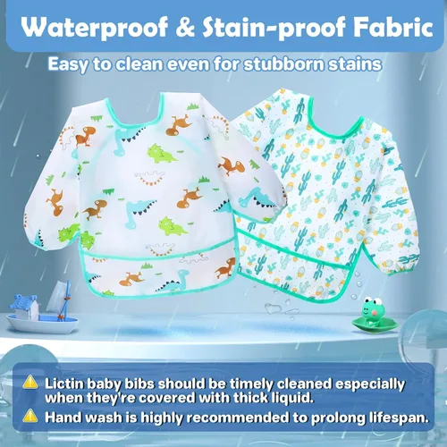 Miniatura 5 de Lictin Long Sleeve Bibs 5 Pack - Baby Bibs for Girl or Boy, Reusable Infant for Feeding Teething or Weaning