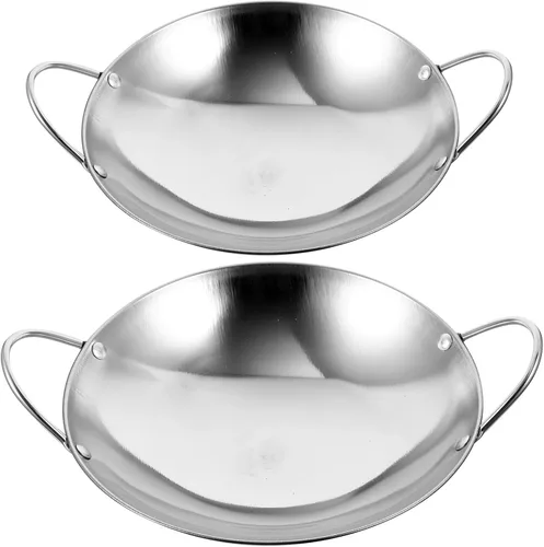 Kichvoe Wok de cocina de acero inoxidable de doble mango con ollas gruesas de 10.62 pulgadas y 8.26 pulgadas para uso doméstico y restaurante,