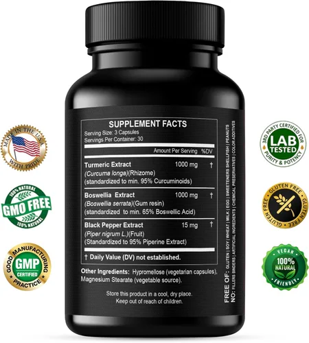 Miniatura 2 de Suplemento de extracto de boswellia de cúrcuma 2000 mg - Boswellia Serrata extra fuerte con curcumina de cúrcuma - 95% curcuminoides con cápsulas