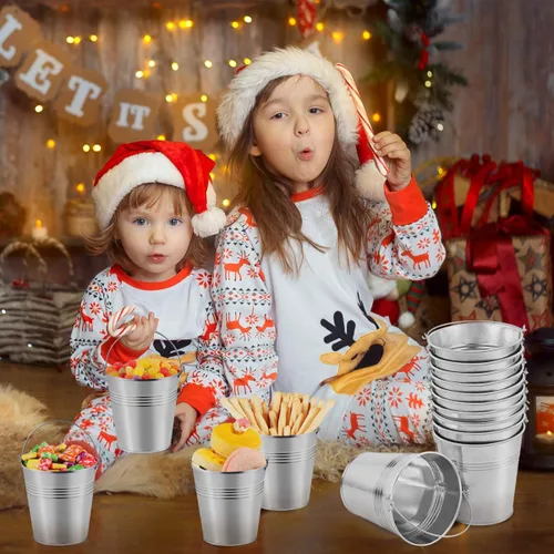 Miniatura 2 de Toyvian Mini cubos de metal con asas, 12 macetas de hojalata plateadas de 4 pulgadas para el aula, bolsas de regalo pequeñas, bolsas de regalo