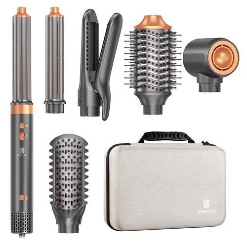 Cepillo secador de pelo Air Styler: herramientas de doble voltaje 7 en 1 con alisador de aire caliente, rizadores de envoltura automática,