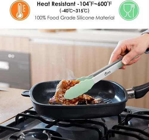 Miniatura 4 de HOTEC Pinzas de Cocina Premium de 7 y 9 Pulgadas, Pinzas de Cocina de Acero Inoxidable con Bloqueo y Puntas de Silicona, Antiarañazos y Resistentes