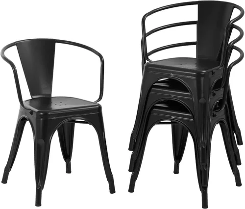 FDW Juego de 4 sillas de comedor de metal para interiores, exteriores, patio, cocina, silla de restaurante de 18 pulgadas de altura de asiento,