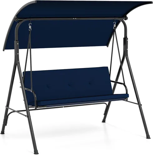 Miniatura 13 de Tangkula Columpio de porche para 2 personas, columpio al aire libre con cojines extraíbles, estructura de metal sólido, columpio de patio con toldo