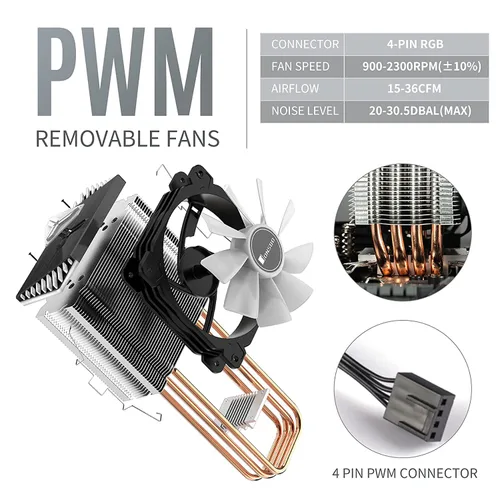 Miniatura 5 de JONSBO CR1400 - Enfriador de aire de CPU RGB, enfriador de CPU PWM de 92 mm con 4 tubos de calor, ventiladores de PC de computadora removibles