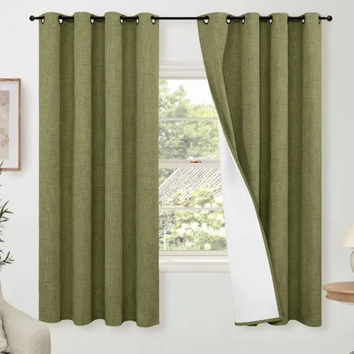 Miniatura 50 de Cortinas Opacas de Lino Azul Bebé para Guardería de 40 Pulgadas de Largo, 2 Paneles, Cortinas Cortas con Aislamiento Térmico Boho de Bloqueo Total