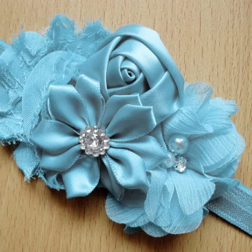Miniatura 7 de 30 apliques de tela de gasa azul perla con diamantes de imitación para ropa, diademas de flores, manualidades, decoración de fiestas, apliques