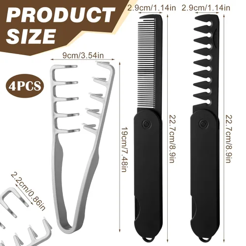 Miniatura 2 de Thenshop Juego de 5 peines de textura voluminizadora para hombres y mujeres, peines de pelo plegables de viaje dos en uno de dientes finos anchos