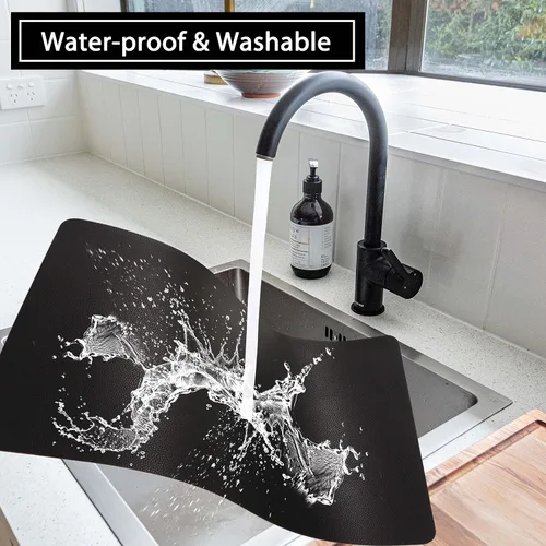 Miniatura 5 de Manteles individuales lavables de cuero, impermeables, resistentes al calor, fáciles de limpiar, para mesa de comedor, mesa de cocina (2, negro)
