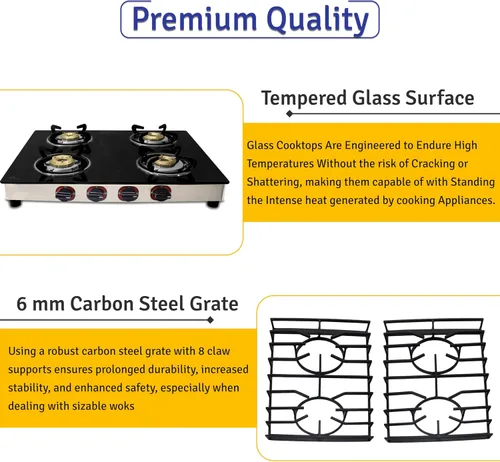 Miniatura 5 de Estufa de gas de 4 quemadores – Estufa de encimera de vidrio templado negro de 25 pulgadas, estufa de gas inoxidable, 4 quemadores, estufa de rv