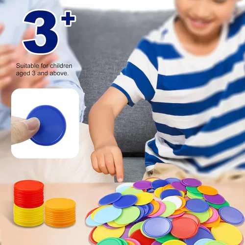 Miniatura 3 de 500 fichas de póquer de plástico, fichas de juego de cartas de póquer a granel, marcadores de discos de conteo para aprender matemáticas, juego