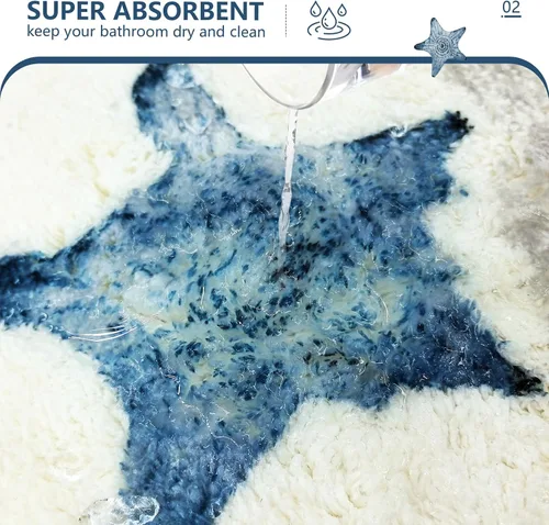 Miniatura 5 de MEHOFOND Alfombras de baño náuticas de 20 x 32 pulgadas, diseño de coralino, estrellas de mar y océano, antideslizantes, color azul marino