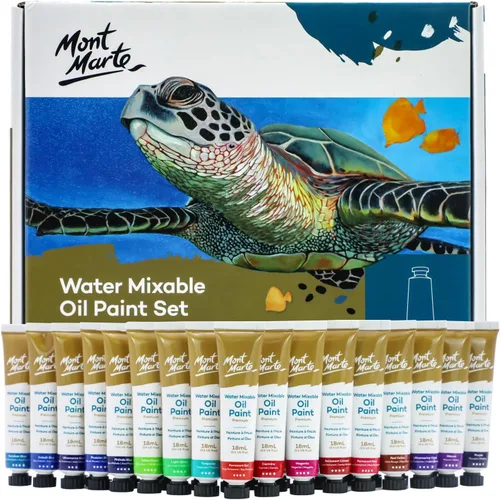 Mont Marte MPOW3618 Pintura al óleo soluble en agua, diluida con agua, 1.2 x 0.6 fl oz (36 colores x 0.6 fl oz), juego de pintura al óleo mezclable