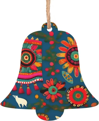6 adornos de madera de Navidad para niños y adultos, decoración colgante de árboles de Navidad, 4 estilos, arte popular mexicano, estampado bohemio