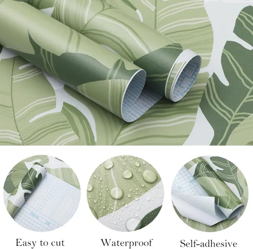 Miniatura 5 de Papel tapiz para despegar y pegar, hojas verdes, papel tapiz de palmeras tropicales, 16.1 x 118 pulgadas, papel de contacto extraíble autoadhesivo