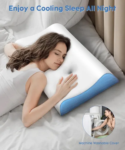 Miniatura 7 de Almohada cervical para aliviar el dolor de cuello – Almohada de contorno de espuma viscoelástica para dormir, almohada de cuello de doble zona
