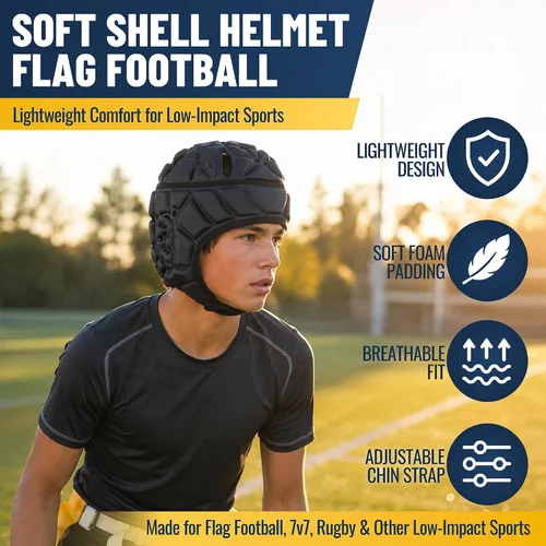 Miniatura 3 de Casco de fútbol con bandera, casco de fútbol de carcasa suave para 7 v7, estilo gorra de rugby, protección acolchada ligera, transpirable, ajuste