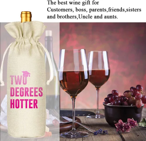 Miniatura 5 de Graduación dos grados más caliente, divertida bolsa de vino bonita, regalo de graduación universitaria para él, para él, para ella, felicitaciones