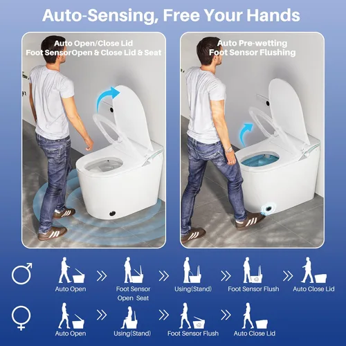 Miniatura 5 de Inodoro inteligente WinZo, inodoro sin tanque Dynamic Clean con secador, inodoro de una pieza de altura de comodidad ADA con bidé de agua caliente