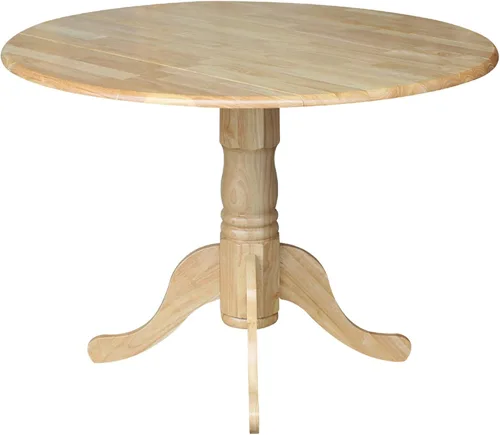 Miniatura 18 de IC International Concepts, mesa de comedor redonda de 42" con pedestal y dos alas plegables, madera maciza, Parawood resistente, color blanco