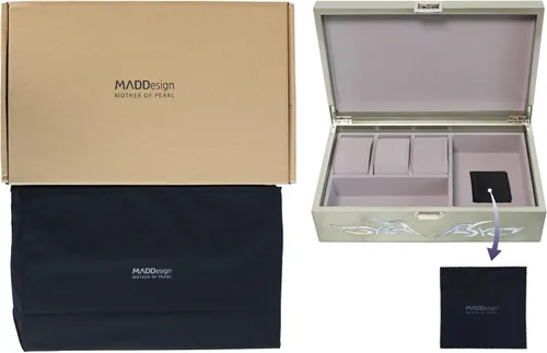 Miniatura 8 de MADDesign Mother of Pearl Caja de reloj, organizador de joyas, almacenamiento diario, diseño tribal de dragón (plata metálica)